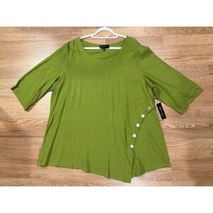 NWT Linen blend JNY Jones NY Green 3/4 Sleeves Tunic Size 2X Lagenlook Artsy